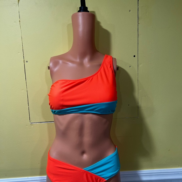 Other - One-Shoulder Orange and Blue Bikini